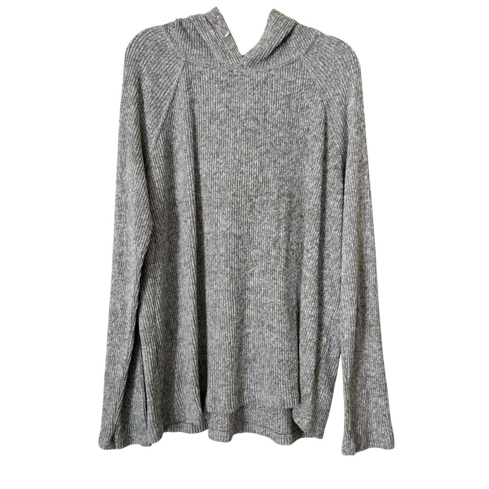Kenneth Cole Sweater girls Medium Gray Ribbed Knit Lightweight Hoodie Pullover